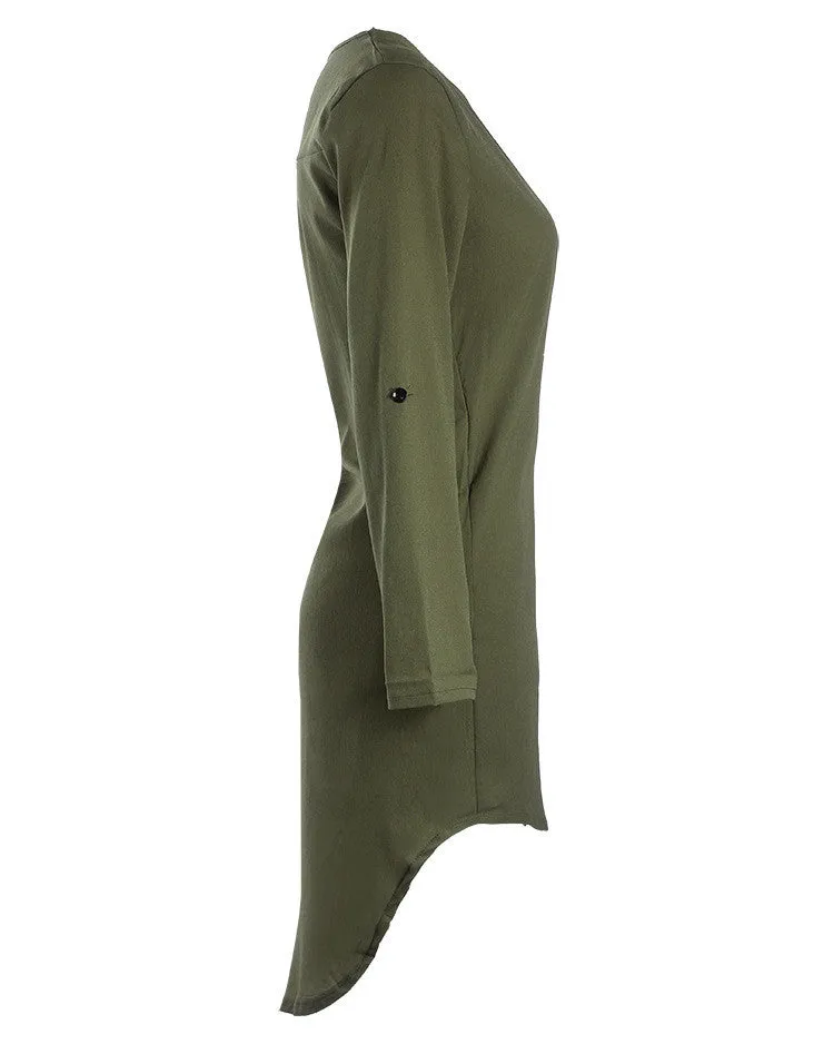 Simple Fashion Chiffon V Neck Dip Hem Short Dress
