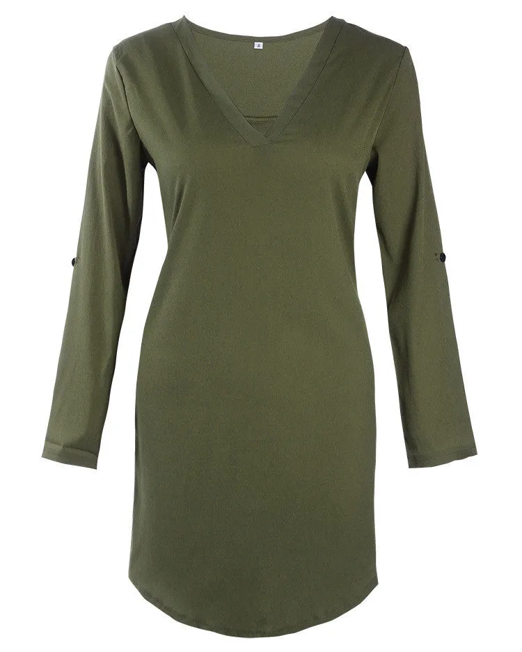 Simple Fashion Chiffon V Neck Dip Hem Short Dress