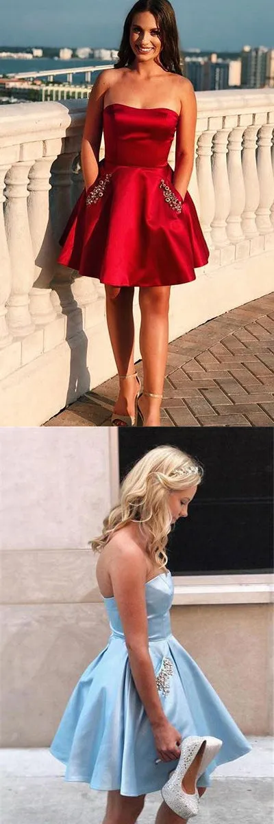 Simple Sweetheart Open Back Short Beading Homecoming Dress
