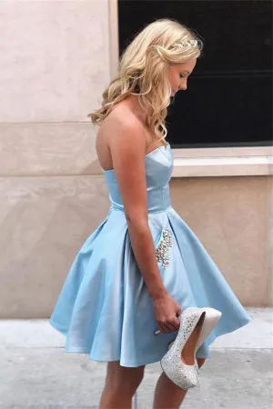 Simple Sweetheart Open Back Short Beading Homecoming Dress