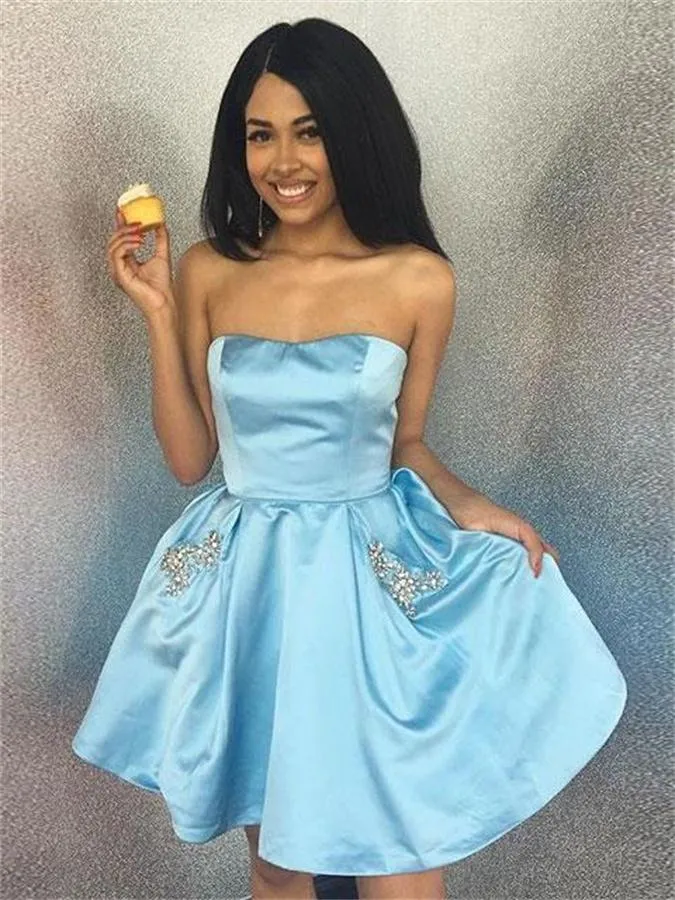 Simple Sweetheart Open Back Short Beading Homecoming Dress