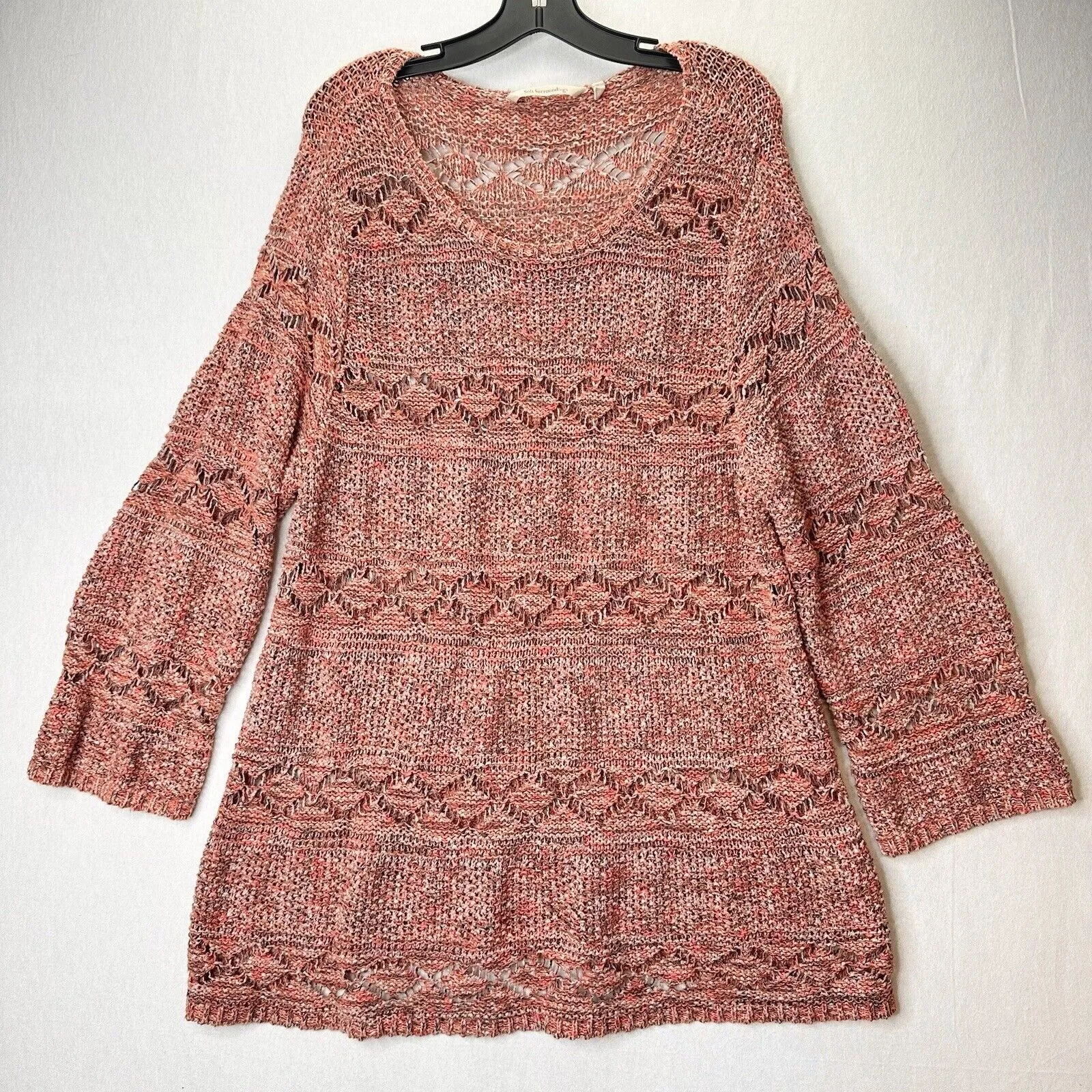 Soft Surroundings Sweater 1X Tunic Open Knit Orange Boho Top Coastal Cowgirl