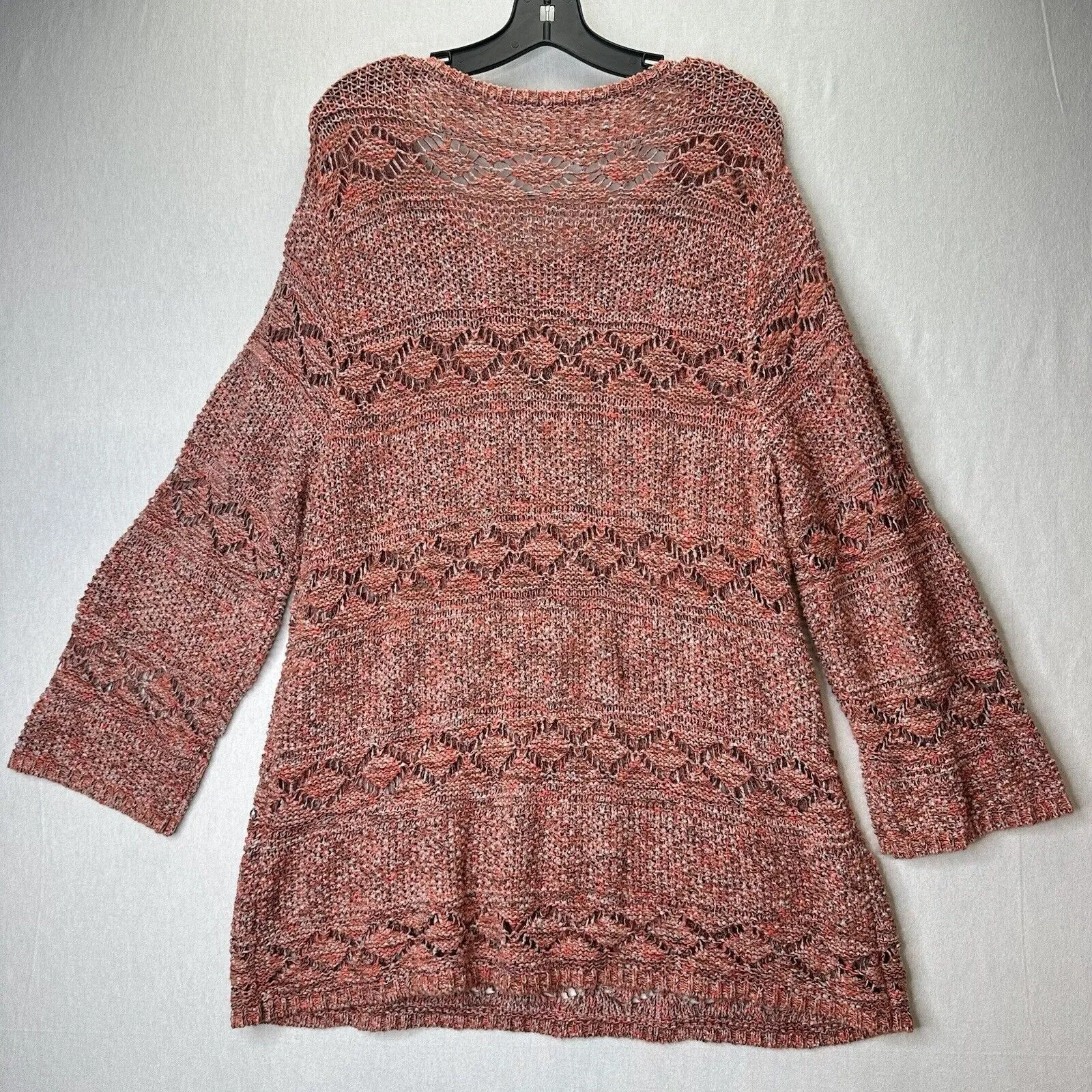 Soft Surroundings Sweater 1X Tunic Open Knit Orange Boho Top Coastal Cowgirl
