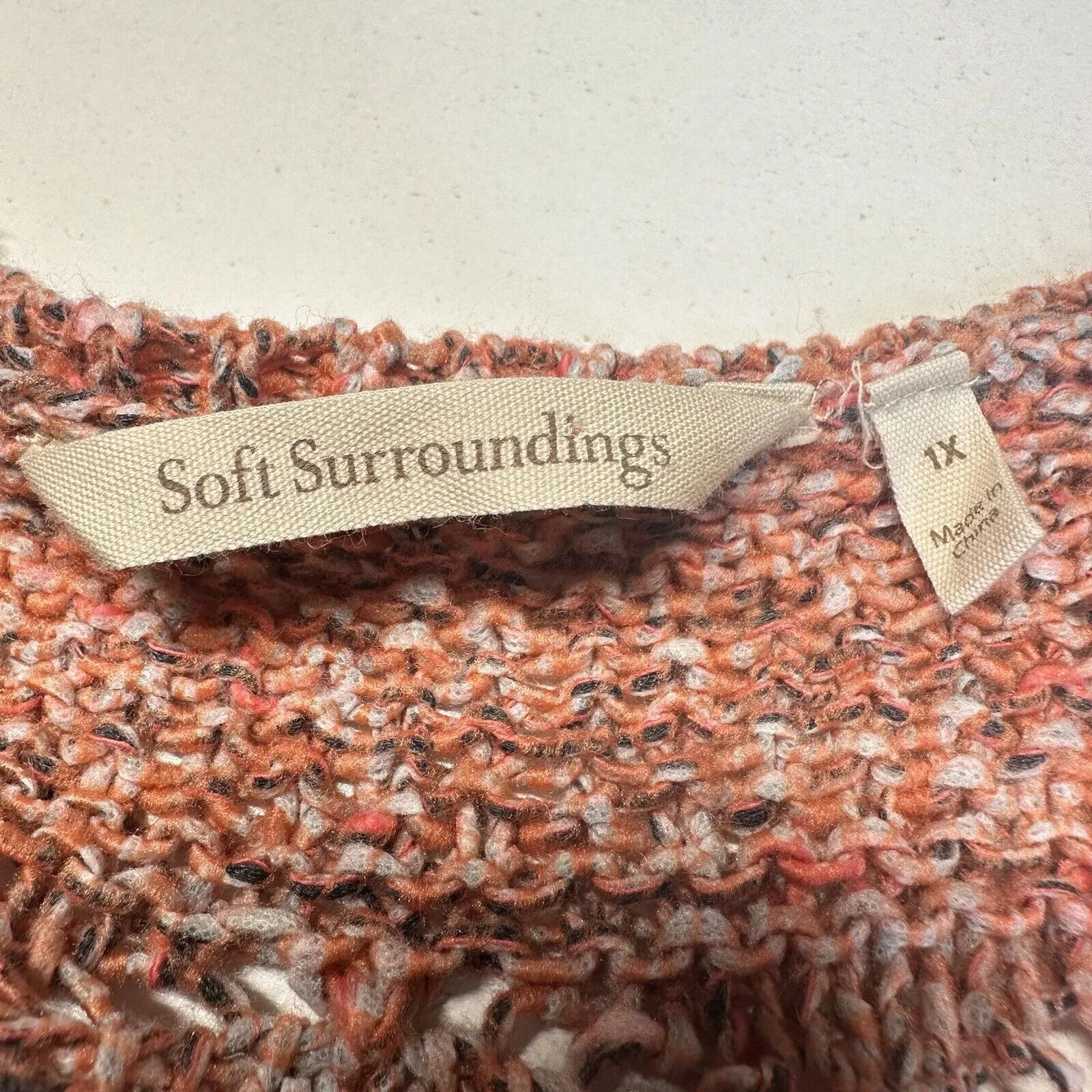 Soft Surroundings Sweater 1X Tunic Open Knit Orange Boho Top Coastal Cowgirl