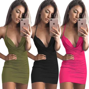 Spaghetti Straps Drap V-neck Short Backless Dress