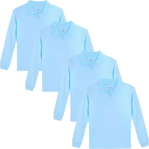 Studio 3 Girls' 4-Pack Soft Jersey Long Sleeve Polo Shirts