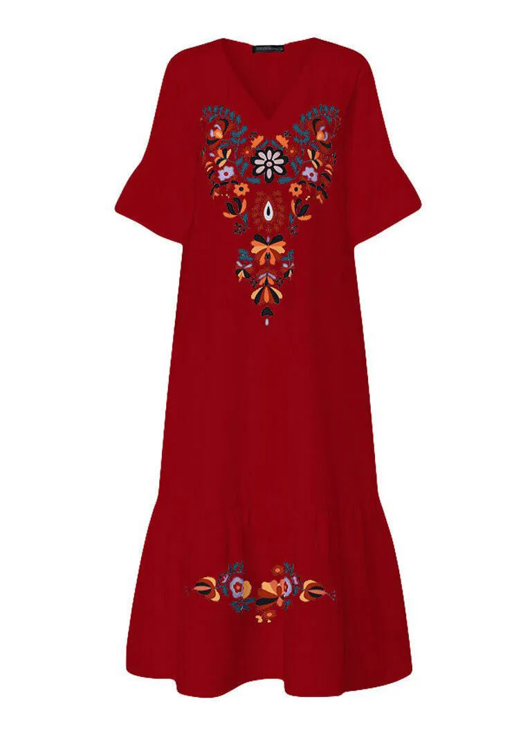 Summer White Comfortable Print Short Sleeved Pullover Long Dress LC0009