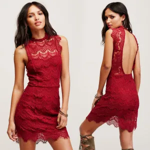 Transparent Sleeveless Backless Short Lace Dress