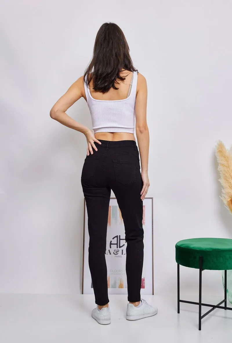 Wholesale Black Push-Up Slim Color Trousers