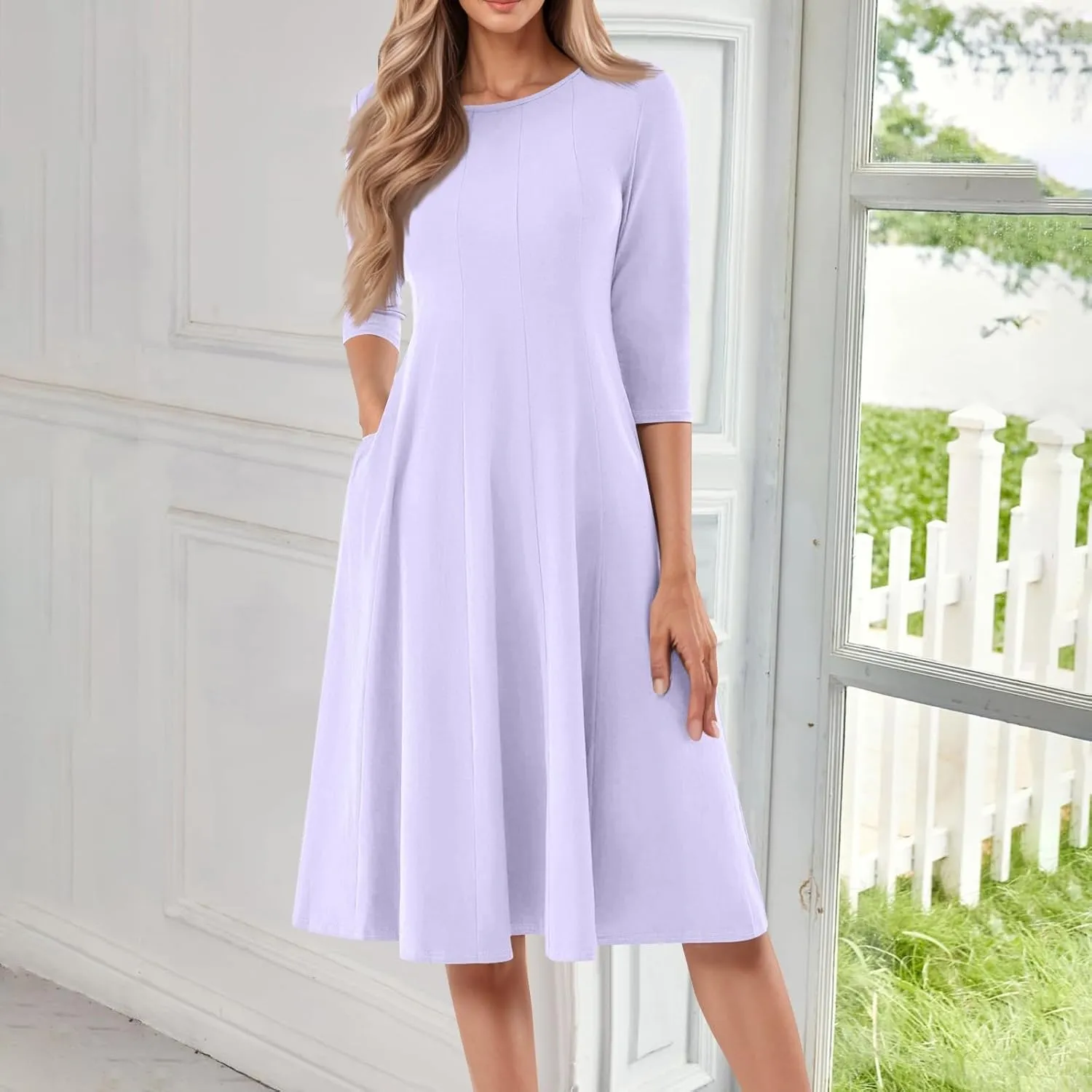 Women's A-Line Soft Dresses Midi Lightweight Breathable Sleevelesss Style Vacation Pockets Party Weddings Dress