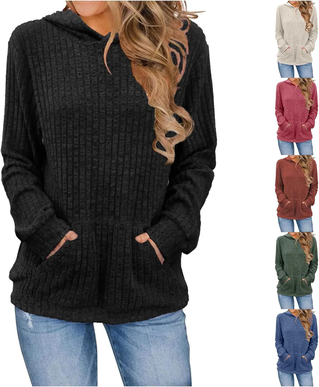 Womens Hoodies Oversized Long Sleeve Hooded Sweatshirts Casual Soild Color Pullover Tops 2024 Fashion