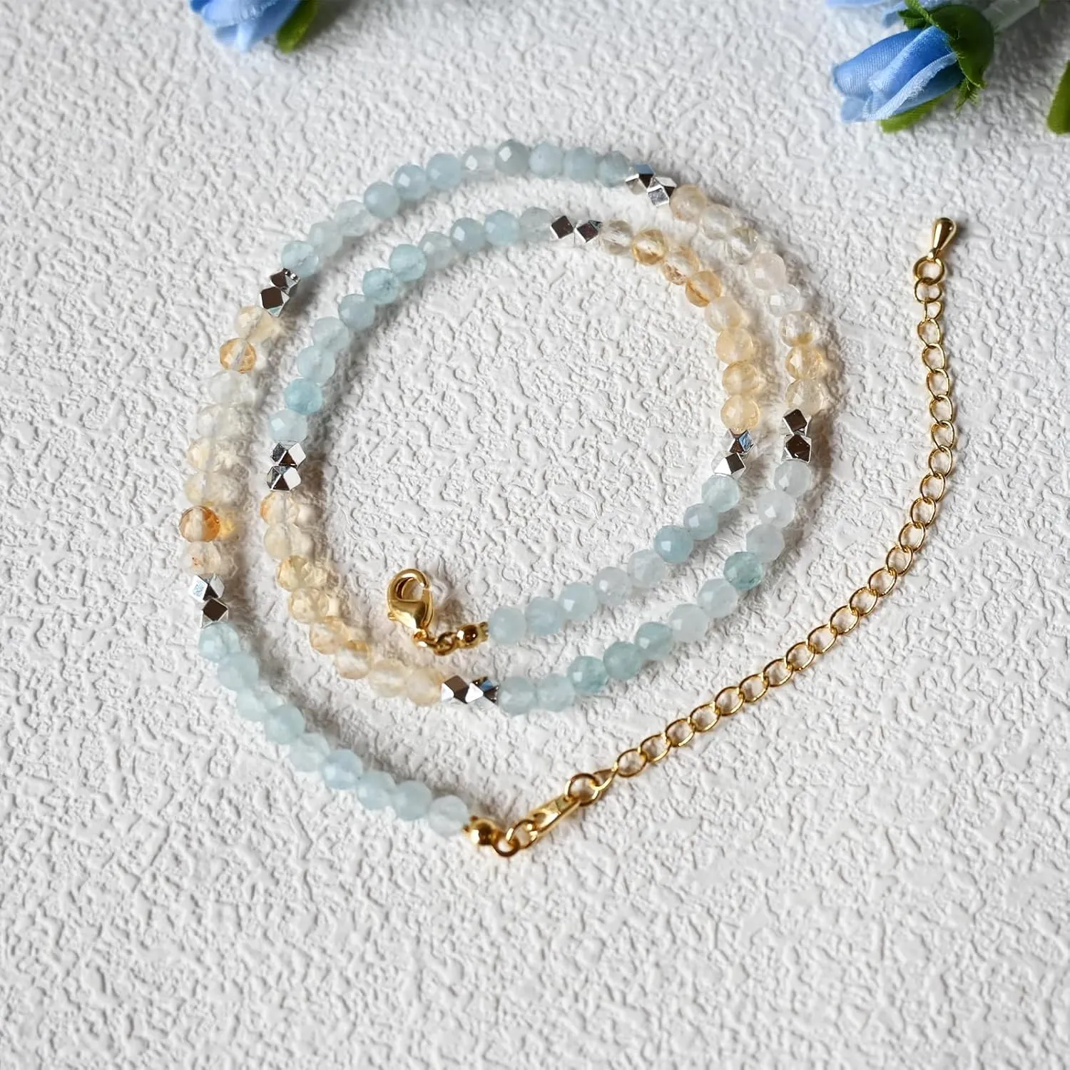 ZANNAH Gemstone Beaded Necklaces for Women - Boho Style Initial Necklaces 15"   3.15" Extender, Cute and Trendy Choker, Natural Stone Handmade Jewelry, Thoughtful Gifts for Women