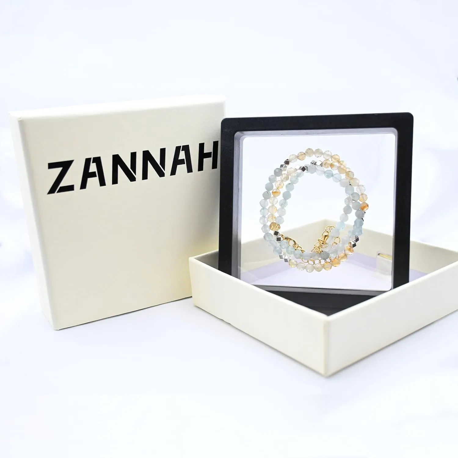 ZANNAH Gemstone Beaded Necklaces for Women - Boho Style Initial Necklaces 15"   3.15" Extender, Cute and Trendy Choker, Natural Stone Handmade Jewelry, Thoughtful Gifts for Women